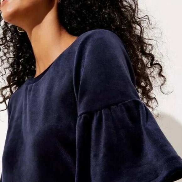 New Loft Womans Top Velvet Bell Sleeve Blue - Picture 2 of 8